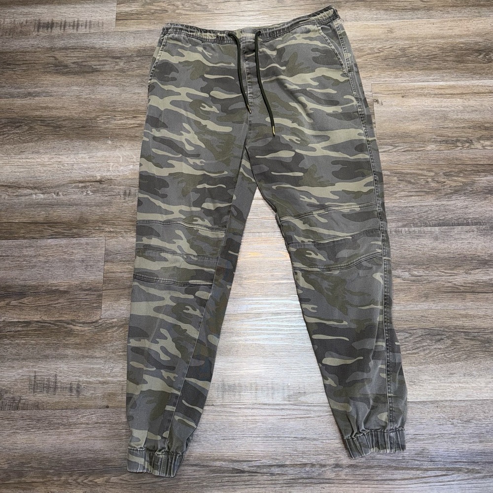 Across the Pond Green Camouflage Jogger Pants Mens L Drawstring Elastic Waist